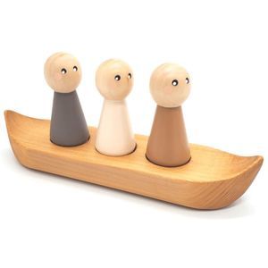 Handmade Wooden Canoe Set with Peg Dolls